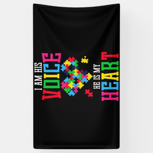 Zijn stem Hij is mijn hartautisme bewustzijn Puzzl Spandoek (Verticaal)