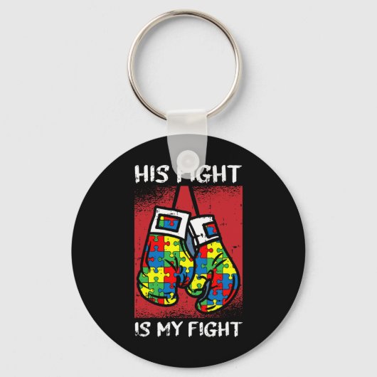 Zijn strijd is mijn 'Fight Autism Awareness Boxing Sleutelhanger (Voorkant)