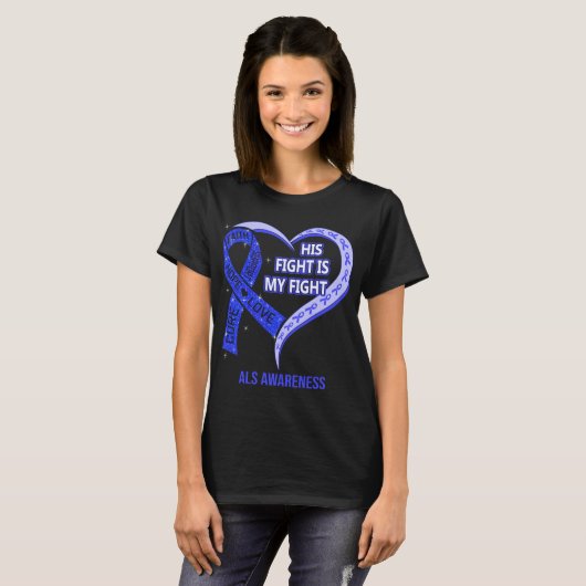 Zijn strijd is mijn 'Fight Ribbon Heart ALS BEWUST T-shirt (Voorkant volledig)