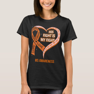 Zijn strijd is mijn 'Fight Ribbon Heart MS BEWUTEN T-shirt