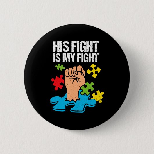 Zijn Strijd Is Mijn Strijd Autisme Bewustzijn Fami Ronde Button 5,7 Cm (Voorkant)