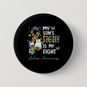 Zijn Strijd Is Mijn Strijd Mijn Zoon Autisme Bewus Ronde Button 5,7 Cm