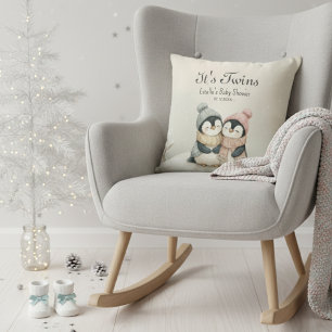 Zijn Tweeling Pinguïn Baby Shower Winter Wonderlan Kussen