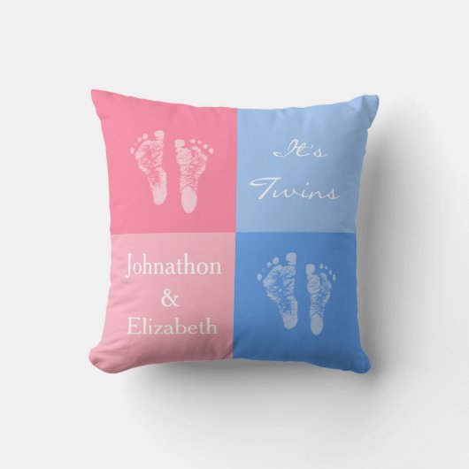 Zijn Twin Boy en Girl Cute Pink Baby Footprint Kussen (Voorkant)