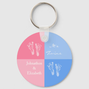 Zijn Twin Boy en Girl Cute Pink Baby Footprint Sleutelhanger