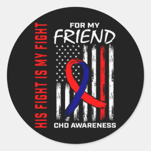 Zijn vechtvriend Chd Awareness American Flag Graph Ronde Sticker