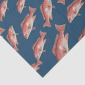 Zijn verjaardag Snapper Vis Patroon Donkerblauw Tissuepapier (Detail)