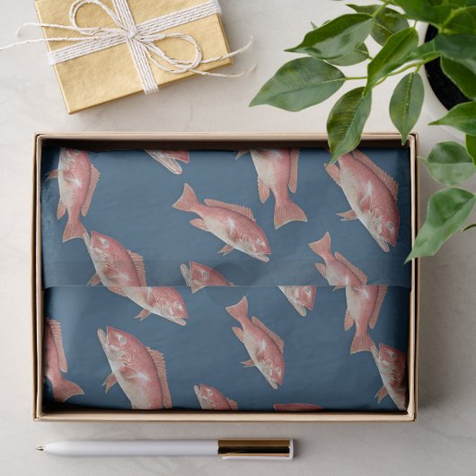 Zijn verjaardag Snapper Vis Patroon Donkerblauw Tissuepapier (Geschenk)