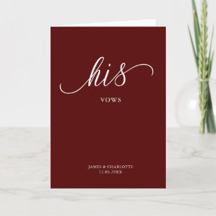 Zijn Vows Card Minimalist Script Maroon Kaart