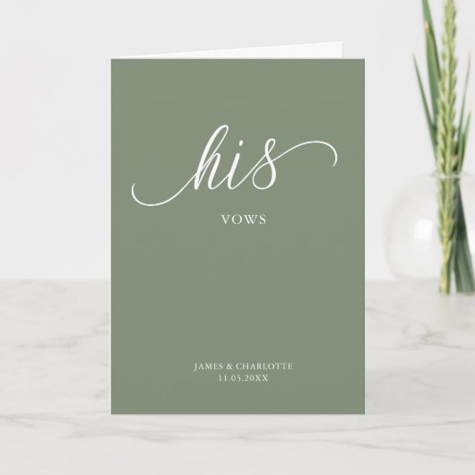 Zijn Vows Card Minimalist Script Sage Green Kaart (Voorkant)