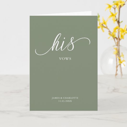 Zijn Vows Card Minimalist Script Sage Green Kaart (Gele Bloem)