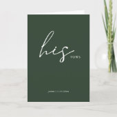 Zijn Vows Card Minimalist Script Vows Forest Green Kaart (Voorkant)
