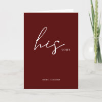 Zijn Vows Card Minimalist Script Vows Maroon