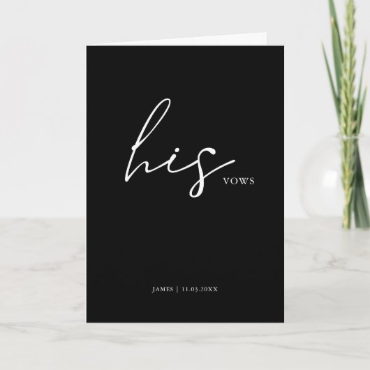 Zijn Vows Card-minimalistisch script Vows Black Kaart (Voorkant)
