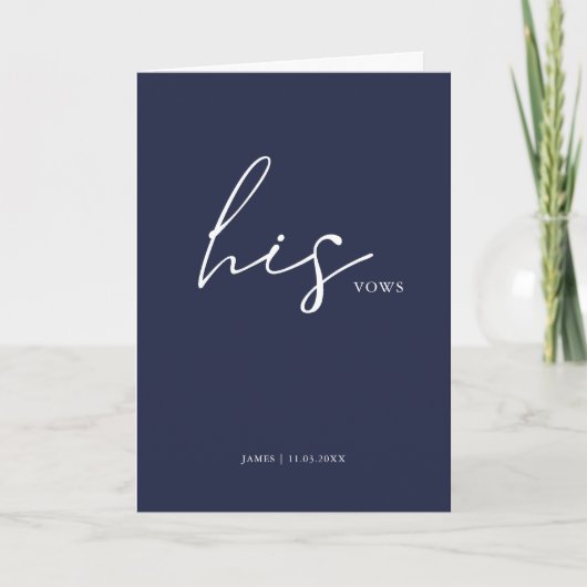 Zijn Vows Card-minimalistisch script Vows Blue Kaart (Voorkant)