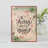 "Zijn vrolijk & helder" Festive 5 Foto Kerstmis Feestdagenkaart (Staand voorkant)