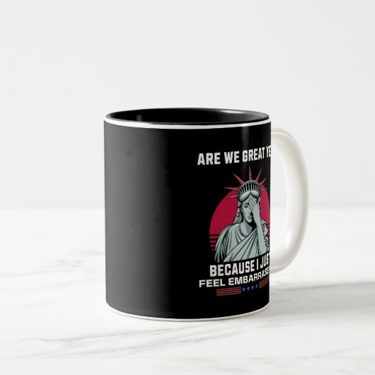 Zijn we al geweldig? Ik schaam me voor Trump Tweekleurige Koffiemok (Voorkant rechts)
