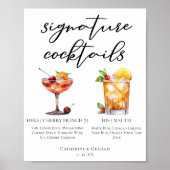 Zijn zomer bruiloft handtekening cocktails menu poster (Voorkant)
