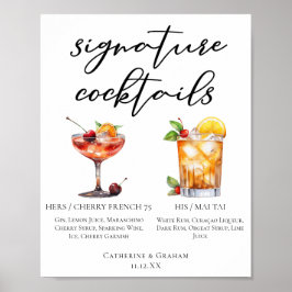 Zijn zomer bruiloft handtekening cocktails menu poster