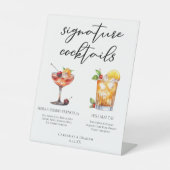 Zijn zomer bruiloft handtekening cocktails menu reclamebord met voetstuk (Voorkant)