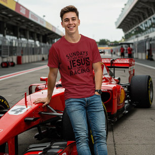 Zijn "Zondagen zijn voor Jezus en racen" T-shirt