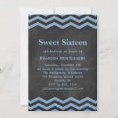 Zijne Chalkboard & Blue Chevron Sweet 16 Uitnodigi Kaart (Voorkant)