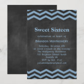 Zijne Chalkboard & Blue Chevron Sweet 16 Uitnodigi Kaart (Voorkant / Achterkant)