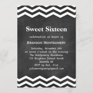 Zijne Chalkboard & White Chevron Sweet 16 Uitnodig Kaart