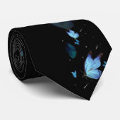 Zijprint bloemen en vlinder zwart stropdas (Opgerold)