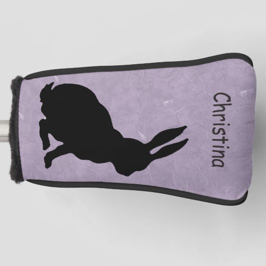 Zijprofiel Zittend Zwart Silhouette Konijn Golfheadcover (Voorkant)