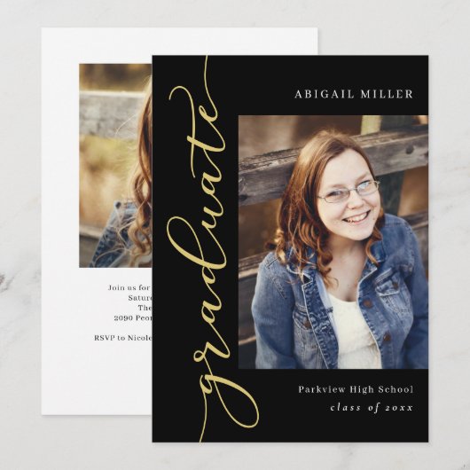 Zijschrift Bewerkbare Kleur Graduation Invitatie Kaart (Voorkant / Achterkant)