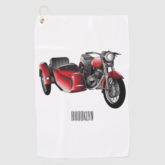 Zijspan motorfiets cartoon illustratie golfhanddoek (Voorkant)