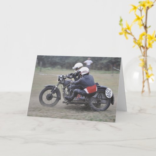 zijspan scrambler outfit verjaardag kaart (Gele Bloem)