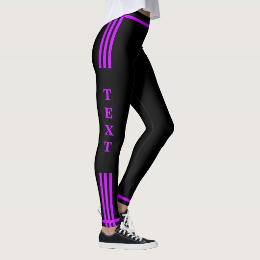 Zijstreep Zwarte Leggings Aangepaste Tekst en Kleu (Rechts)