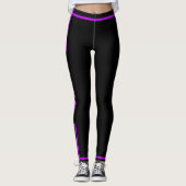 Zijstreep Zwarte Leggings Aangepaste Tekst en Kleu (Voorkant)