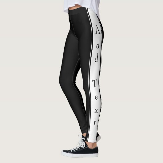 Zijstreep Zwarte Leggings Aangepaste Tekst en Kleu (Links)