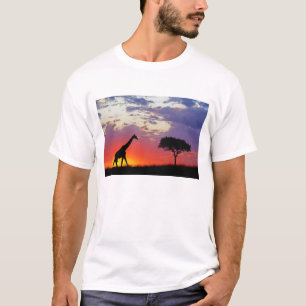 Zilhouette van giraffe bij zonsopgang, Giraffa T-shirt