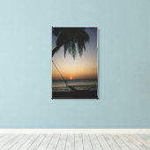 Ziltige lege hammock bij zonsondergang canvas afdruk (Insitu (Houten vloer))