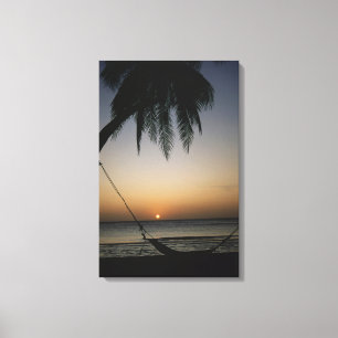Ziltige lege hammock bij zonsondergang canvas afdruk