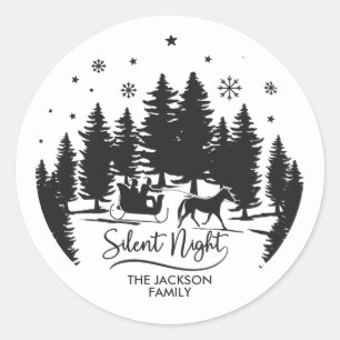 Ziltige nachtelijke, slede sneeuwvlokken in silhou ronde sticker