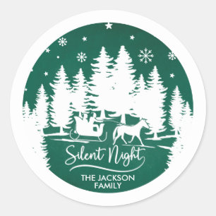 Ziltige nachtelijke, slede sneeuwvlokken in silhou ronde sticker