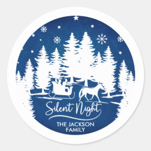 Ziltige nachtelijke, slede sneeuwvlokken in silhou ronde sticker