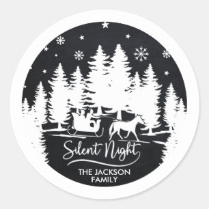 Ziltige nachtelijke, slede sneeuwvlokken in silhou ronde sticker