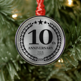 Zilver 10e Jubileum Zakelijke Logo Kerst Metalen Ornament