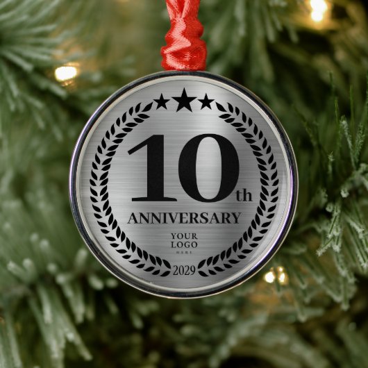 Zilver 10e Jubileum Zakelijke Logo Kerst Metalen Ornament (Boom)