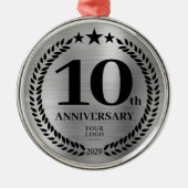 Zilver 10e Jubileum Zakelijke Logo Kerst Metalen Ornament (Voorkant)