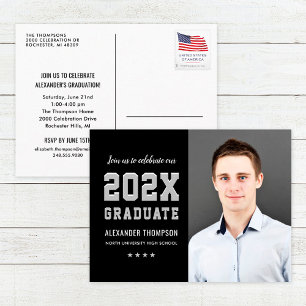 Zilver 2026 Afgestudeerde Foto Zwart Uitnodiging Briefkaart