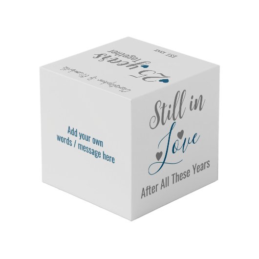 Zilver 25 jaar jubileum blauwe foto kubus (Achter hoekig)