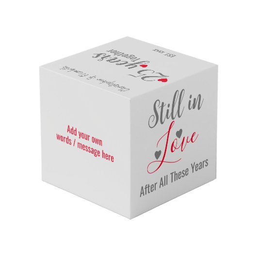 Zilver 25 jaar jubileum rode foto kubus (Achter hoekig)
