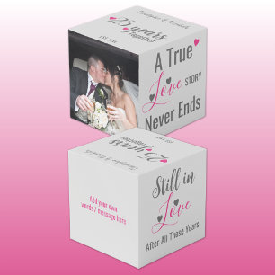 Zilver 25 jaar jubileum roze foto kubus